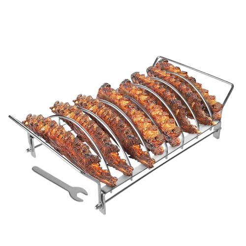 Jiimhte Rippchenhalter Für Grillen | Edelstahl BBQ Spieße - Klappbar Rostfrei Lebensmittelecht Raucherzubehör Halter Zum Garen Von Fleischsorten Jiimhte Rippchenhalter Für Grillen | Edelstahl BBQ Spieße - Klappbar Rostfrei Lebensmittelecht Raucherzubehör Halter Zum Garen Von Fleischsorten von Jiimhte