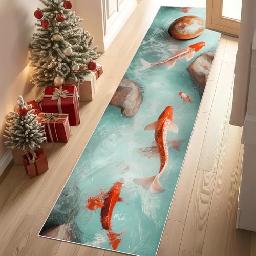 Jijliczc 3D Karpfen Steine Teppich Läufer 60x150 cm Stereo Fluss Wasser Teppiche rutschfest Waschbar Bettumrandung Schlafzimmer, Teppichläufer für Küche, Flur, Eingangsbereich Jijliczc 3D Karpfen Steine Teppich Läufer 60x150 cm Stereo Fluss Wasser Teppiche rutschfest Waschbar Bettumrandung Schlafzimmer, Teppichläufer für Küche, Flur, Eingangsbereich von Jijliczc