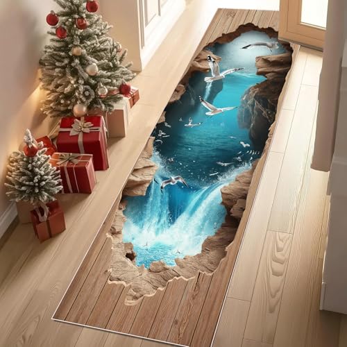 Jijliczc 3D Planke Wand Riss Teppich Läufer rutschfest Waschbar 66x300 cm, Fallen Meerwasser Möwe Flurteppich Küchenteppich Teppichläufer für Bettvorleger Wohnraum Flur Waschküche Jijliczc 3D Planke Wand Riss Teppich Läufer rutschfest Waschbar 66x300 cm, Fallen Meerwasser Möwe Flurteppich Küchenteppich Teppichläufer für Bettvorleger Wohnraum Flur Waschküche von Jijliczc