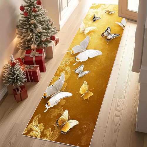 Jijliczc 3D Schmetterling Insekten Teppich Läufer rutschfest Waschbar 80x150 cm, Modern Ästhetik Anlage Flurteppich Küchenteppich Teppichläufer für Bettvorleger Wohnraum Flur Waschküche von Jijliczc