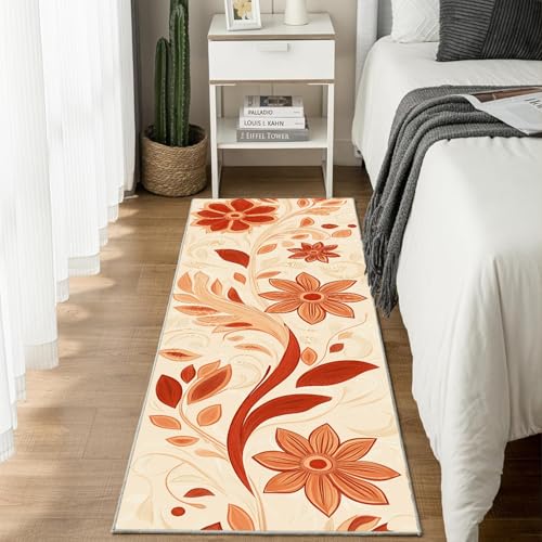 Jijliczc Abstrakt Blumen Anlage Teppich Flur Läufer 60 x 240 cm Blumenmuster Pflanzendrucke Teppichläufer Küchenläufer Teppiche rutschfest Waschbar für Bettvorleger Flur Küche Waschküche von Jijliczc
