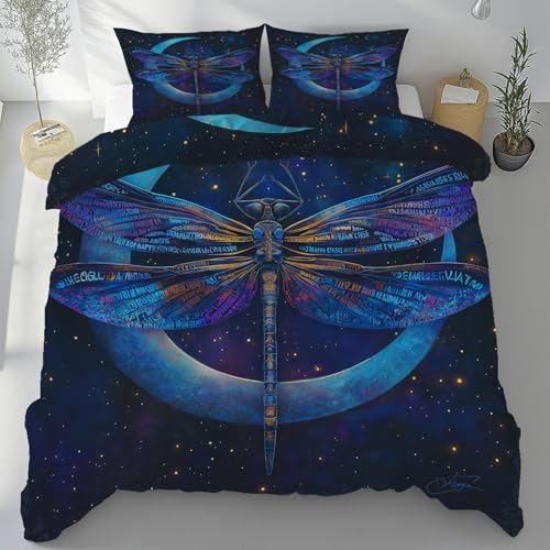 Jijliczc Bettwäsche 155x220 Insectes Libellules Rêve Bed Linen SetSimplicité Lune Bettbezüge Aus Weich Mikrofaser Mit Kissenbezüge Mit Reißverschluss Geeignet für Jugendliche und Kinder von Jijliczc