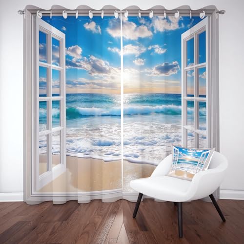 Jijliczc Blackout Vorhang 160x140cm 2er Set 3D Fenster Wellen Verdunklungsvorhänge mit Ösen Meer Strand Wolken Vorhänge Blickdicht für Wohnzimmer Kinderzimmer Schlafzimmer Jijliczc Blackout Vorhang 160x140cm 2er Set 3D Fenster Wellen Verdunklungsvorhänge mit Ösen Meer Strand Wolken Vorhänge Blickdicht für Wohnzimmer Kinderzimmer Schlafzimmer von Jijliczc
