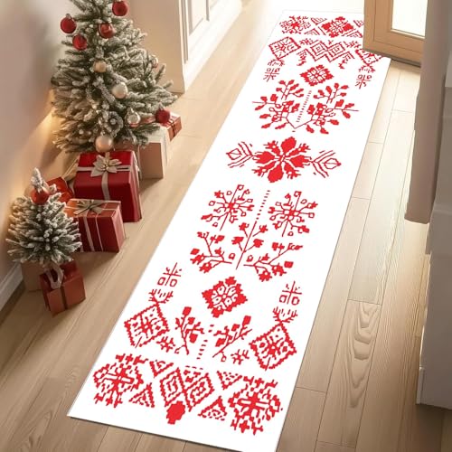 Jijliczc Blumen Anlage Blatt Teppich Flur Läufer Rot Tradition Pflanzendrucke Teppichläufer Küchenläufer Carpet rutschfest Waschbar für Bettvorleger Flur Küche Waschküche 66x213 cm von Jijliczc