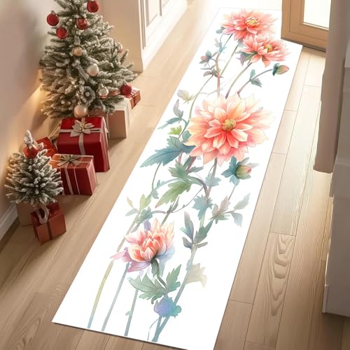 Jijliczc Blumen Anlage Teppich Flur Läufer Blumenmuster Pflanzendrucke Teppichläufer Küchenläufer 80 X 250 cm Carpet rutschfest Waschbar für Bettvorleger Flur Küche Waschküche von Jijliczc
