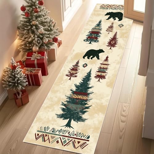 Jijliczc Braunbär Tierwelt Ländlich Teppich Flur Läufer 60 x 240 cm Baum Anlage Tradition Teppichläufer Küchenläufer Teppiche rutschfest Waschbar für Bettvorleger Flur Küche Waschküche von Jijliczc