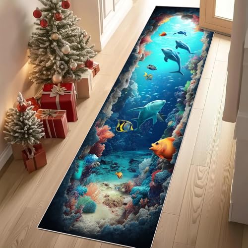 Jijliczc Delphin Fisch Meerestiere Anlage Teppich Läufer rutschfest Waschbar 66x300 cm, 3D Wand Riss Flurteppich Küchenteppich Teppichläufer für Bettvorleger Wohnraum Flur Waschküche Jijliczc Delphin Fisch Meerestiere Anlage Teppich Läufer rutschfest Waschbar 66x300 cm, 3D Wand Riss Flurteppich Küchenteppich Teppichläufer für Bettvorleger Wohnraum Flur Waschküche von Jijliczc