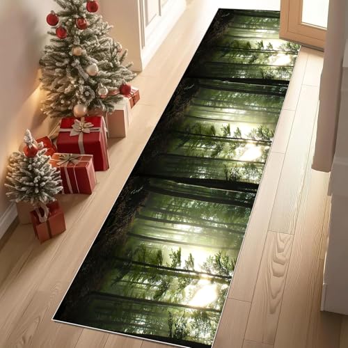 Jijliczc Dschungel Baum Anlage Teppich Flur Läufer Modern Natur Landschaft Teppichläufer Küchenläufer Carpet rutschfest Waschbar für Bettvorleger Flur Küche Waschküche 66x213 cm von Jijliczc