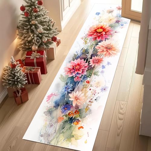 Jijliczc Farbe Blumen Anlage Teppich Läufer 60x150 cm Blumenmuster Pflanzendrucke Teppiche rutschfest Waschbar Bettumrandung Schlafzimmer, Teppichläufer für Küche, Flur, Eingangsbereich Jijliczc Farbe Blumen Anlage Teppich Läufer 60x150 cm Blumenmuster Pflanzendrucke Teppiche rutschfest Waschbar Bettumrandung Schlafzimmer, Teppichläufer für Küche, Flur, Eingangsbereich von Jijliczc