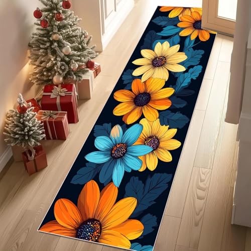 Jijliczc Farbe Blumen Anlage Teppich Läufer rutschfest Waschbar 80x150 cm, Blumenmuster Pflanzendrucke Flurteppich Küchenteppich Teppichläufer für Bettvorleger Wohnraum Flur Waschküche von Jijliczc