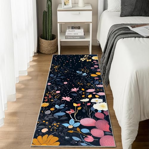 Jijliczc Farbe Blumen Anlage Teppich Läufer rutschfest Waschbar 80x150 cm, Blumenmuster Pflanzendrucke Flurteppich Küchenteppich Teppichläufer für Bettvorleger Wohnraum Flur Waschküche von Jijliczc