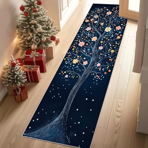 Jijliczc Farbe Blumen Baum Teppich Flur Läufer 60 x 240 cm Niedlich Blumenmuster Teppichläufer Küchenläufer Teppiche rutschfest Waschbar für Bettvorleger Flur Küche Waschküche von Jijliczc