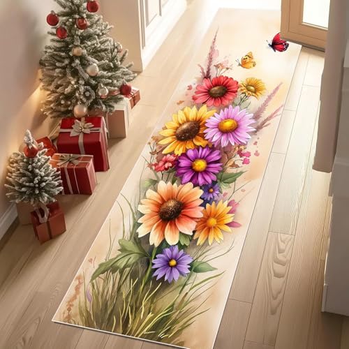 Jijliczc Farbe Gänseblümchen Teppich Läufer rutschfest Waschbar 80x200 cm, Blumen Anlage Schmetterling Flurteppich Küchenteppich Teppichläufer für Bettvorleger Wohnraum Flur Waschküche Jijliczc Farbe Gänseblümchen Teppich Läufer rutschfest Waschbar 80x200 cm, Blumen Anlage Schmetterling Flurteppich Küchenteppich Teppichläufer für Bettvorleger Wohnraum Flur Waschküche von Jijliczc