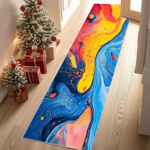 Jijliczc Farbe Malerei Flüssigkeit Teppich Flur Läufer 60 x 240 cm Handgezeichnet Kunst Teppichläufer Küchenläufer Teppiche rutschfest Waschbar für Bettvorleger Flur Küche Waschküche von Jijliczc