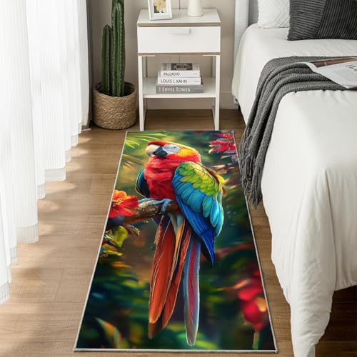 Jijliczc Farbe Papagei Vögel Teppich Läufer rutschfest Waschbar Tropische Blumen Anlage Flurteppich Küchenteppich 80x240 cm, Teppichläufer für Bettvorleger Wohnraum Flur Waschküche Jijliczc Farbe Papagei Vögel Teppich Läufer rutschfest Waschbar Tropische Blumen Anlage Flurteppich Küchenteppich 80x240 cm, Teppichläufer für Bettvorleger Wohnraum Flur Waschküche von Jijliczc
