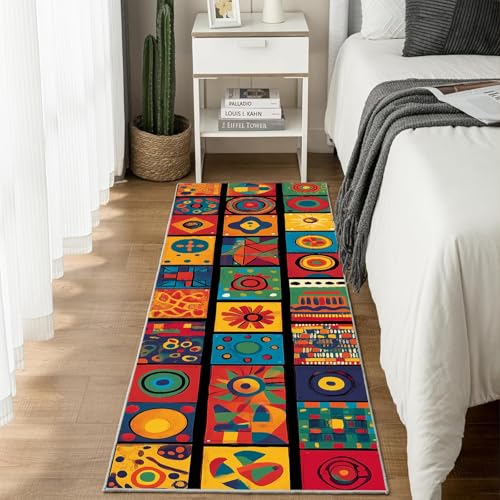 Jijliczc Farbe Patchwork Netz Teppich Läufer Flur Geometrie Abstrakt Blumen Teppichläufer Küchenläufer Carpet rutschfest Waschbar für Bettvorleger Flur Küche Waschküche 80x180 cm von Jijliczc
