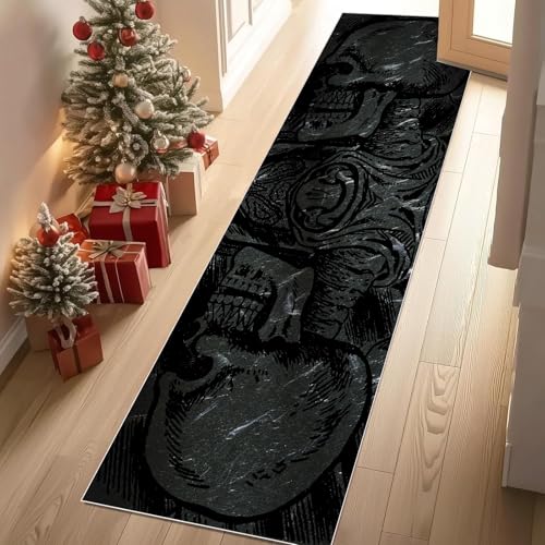 Jijliczc Furcht Skeleton Teppich Flur Läufer Retro Abstrakt Drucken Teppichläufer Küchenläufer 80 X 250 cm Carpet rutschfest Waschbar für Bettvorleger Flur Küche Waschküche von Jijliczc