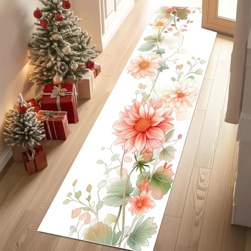 Jijliczc Gänseblümchen Blumen Blatt Teppich Flur Läufer Anlage Blumenmuster Teppichläufer Küchenläufer Carpet rutschfest Waschbar für Bettvorleger Flur Küche Waschküche 80x100 cm von Jijliczc
