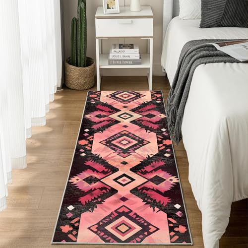 Jijliczc Geometrie Diamant Teppich Flur Läufer 60 x 240 cm Tradition Nationalität Teppichläufer Küchenläufer Teppiche rutschfest Waschbar für Bettvorleger Flur Küche Waschküche von Jijliczc