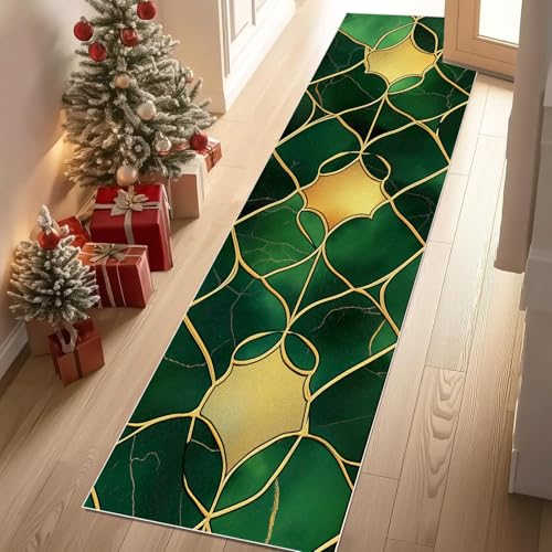 Jijliczc Geometrie Polygon Teppich Flur Läufer 60 x 240 cm Grün Patchwork Linien Teppichläufer Küchenläufer Teppiche rutschfest Waschbar für Bettvorleger Flur Küche Waschküche von Jijliczc