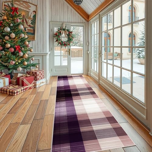 Jijliczc Geometrie Streifen Teppich Läufer 60x120 cm Lila Linien Drucken Carpet rutschfest Waschbar Bettumrandung Schlafzimmer, Teppichläufer für Küche, Flur, Eingangsbereich von Jijliczc