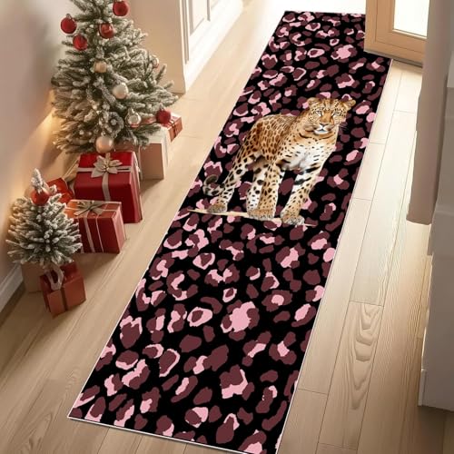 Jijliczc Gepard Leopard Tierwelt Teppich Läufer rutschfest Waschbar 80x300 cm, Leopardenmuster Flurteppich Küchenteppich Teppichläufer für Bettvorleger Wohnraum Flur Waschküche von Jijliczc