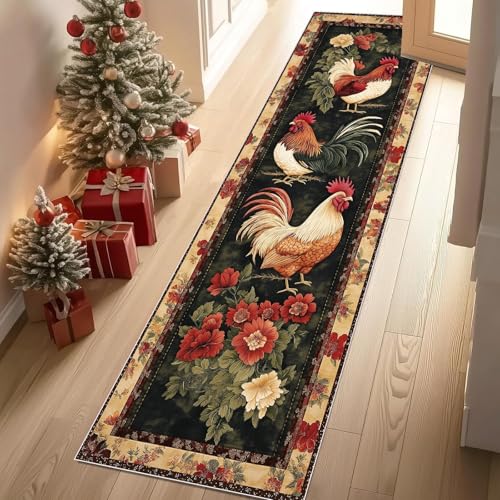 Jijliczc Hahn Bauernhaus Tier Teppich Läufer rutschfest Waschbar 66x300 cm, ländlich Blumen Anlage Flurteppich Küchenteppich Teppichläufer für Bettvorleger Wohnraum Flur Waschküche Jijliczc Hahn Bauernhaus Tier Teppich Läufer rutschfest Waschbar 66x300 cm, ländlich Blumen Anlage Flurteppich Küchenteppich Teppichläufer für Bettvorleger Wohnraum Flur Waschküche von Jijliczc