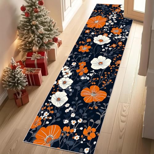 Jijliczc Karikatur Blumen Anlage Teppichläufer rutschfest Waschbar 60x180 cm, Blumenmuster Pflanzendrucke Küchenteppich Flurteppich Teppich Läufer für Flur, Eingangsbereich, Küche, Wohnzimmer von Jijliczc