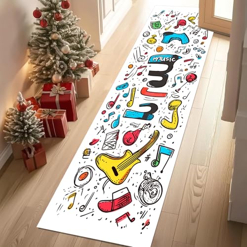 Jijliczc Karikatur Farbe Musikinstrumente Teppich Läufer Flur Abstrakt Musik Notiz Teppichläufer Küchenläufer Carpet rutschfest Waschbar für Bettvorleger Flur Küche Waschküche 80x100 cm von Jijliczc