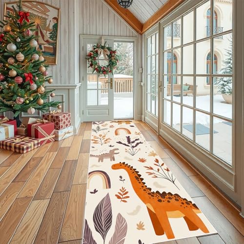 Jijliczc Karikatur Giraffe Teppich Läufer rutschfest Waschbar 80x300 cm, Regenbogen Tier Anlage Flurteppich Küchenteppich Teppichläufer für Bettvorleger Wohnraum Flur Waschküche von Jijliczc