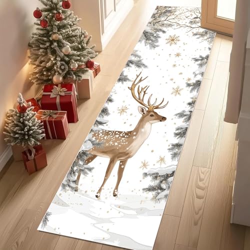 Jijliczc Karikatur REH Tierwelt Teppichläufer rutschfest Waschbar 60x180 cm, Dschungel Baum Winter Schneeflocke Küchenteppich Flurteppich Teppich Läufer für Flur, Eingangsbereich, Küche, Wohnzimmer Jijliczc Karikatur REH Tierwelt Teppichläufer rutschfest Waschbar 60x180 cm, Dschungel Baum Winter Schneeflocke Küchenteppich Flurteppich Teppich Läufer für Flur, Eingangsbereich, Küche, Wohnzimmer von Jijliczc