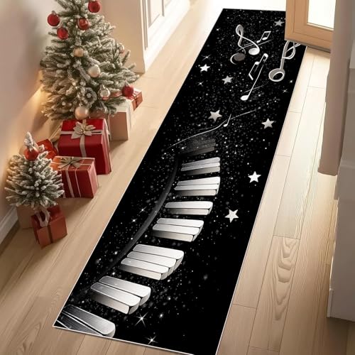 Jijliczc Klaviertasten Musik Teppichläufer rutschfest Waschbar 60x180 cm, Sternenhimmel Notiz Sterne Küchenteppich Flurteppich Teppich Läufer für Flur, Eingangsbereich, Küche, Wohnzimmer von Jijliczc