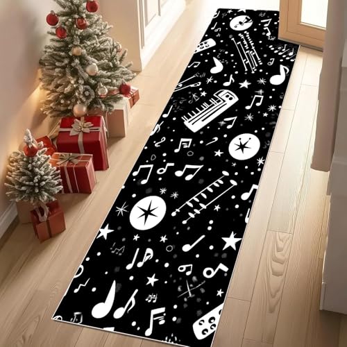 Jijliczc Klaviertasten Pentagramm Teppich Flur Läufer Musik Notiz Sternenhimmel Teppichläufer Küchenläufer Carpet rutschfest Waschbar für Bettvorleger Flur Küche Waschküche 80x100 cm von Jijliczc