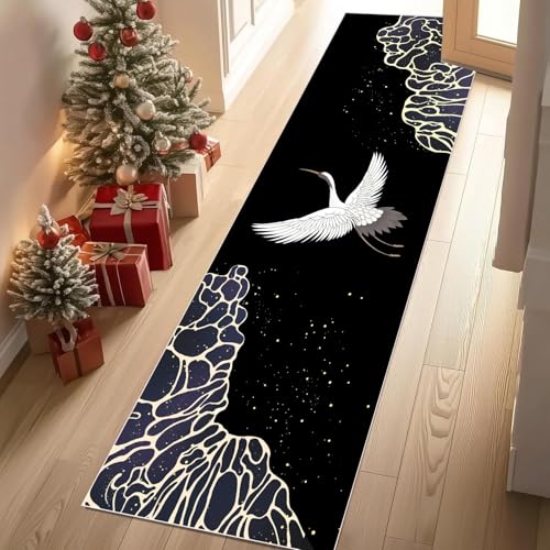 Jijliczc Kran Tierwelt Vögel Teppich Flur Läufer Abstrakt Flüssigkeit Sternenhimmel Teppichläufer Küchenläufer Carpet rutschfest Waschbar für Bettvorleger Flur Küche Waschküche 66x213 cm von Jijliczc
