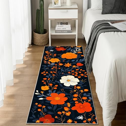Jijliczc Ländlich Blumen Anlage Teppich Läufer Flur Blumenmuster Pflanzendrucke Teppichläufer Küchenläufer Carpet rutschfest Waschbar für Bettvorleger Flur Küche Waschküche 80x100 cm von Jijliczc