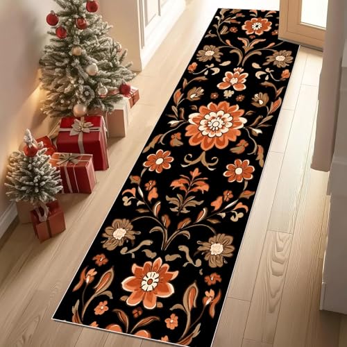 Jijliczc Ländlich Blumen Anlage Teppichläufer rutschfest Waschbar 60x210 cm, Blumenmuster Pflanzendrucke Küchenteppich Flurteppich Teppich Läufer für Flur, Eingangsbereich, Küche, Wohnzimmer von Jijliczc