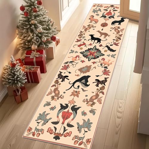 Jijliczc Ländlich Tier Anlage Teppich Läufer rutschfest Waschbar 80x300 cm, Tradition Nationalität Blumen Flurteppich Küchenteppich Teppichläufer für Bettvorleger Wohnraum Flur Waschküche von Jijliczc