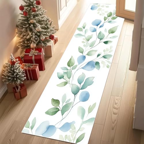 Jijliczc Modern Anlage Blatt Teppichläufer rutschfest Waschbar 60x180 cm, Einfachheit Pflanzendrucke Küchenteppich Flurteppich Teppich Läufer für Flur, Eingangsbereich, Küche, Wohnzimmer von Jijliczc