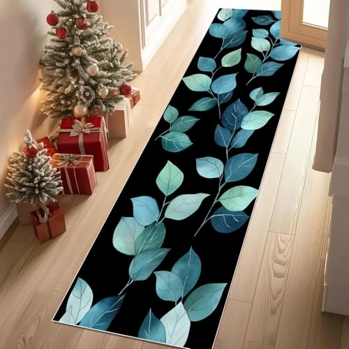 Jijliczc Modern Grün Anlage Blatt Teppich Läufer rutschfest Waschbar 66x300 cm, Einfachheit Pflanzendrucke Flurteppich Küchenteppich Teppichläufer für Bettvorleger Wohnraum Flur Waschküche von Jijliczc