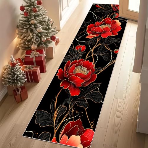 Jijliczc Modern Pfingstrose Blumen Teppich Läufer 60x120 cm Blumenmuster Pflanzendrucke Carpet rutschfest Waschbar Bettumrandung Schlafzimmer, Teppichläufer für Küche, Flur, Eingangsbereich Jijliczc Modern Pfingstrose Blumen Teppich Läufer 60x120 cm Blumenmuster Pflanzendrucke Carpet rutschfest Waschbar Bettumrandung Schlafzimmer, Teppichläufer für Küche, Flur, Eingangsbereich von Jijliczc