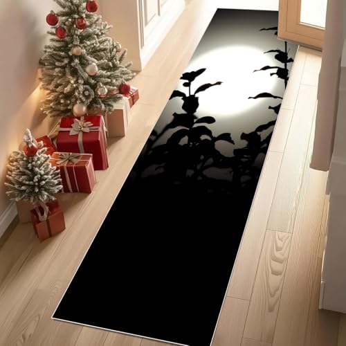 Jijliczc Mond Anlage Teppich Flur Läufer Pflanzendrucke Einfachheit Teppichläufer Küchenläufer 80 X 250 cm Carpet rutschfest Waschbar für Bettvorleger Flur Küche Waschküche von Jijliczc