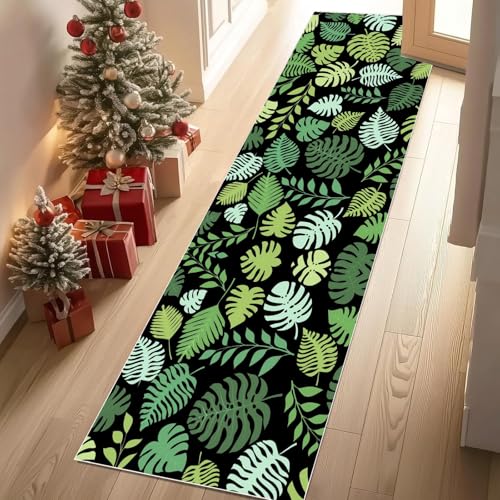 Jijliczc Monstera Anlage Blatt Teppich Läufer rutschfest Waschbar 66x300 cm, Tropische Pflanzendrucke Flurteppich Küchenteppich Teppichläufer für Bettvorleger Wohnraum Flur Waschküche von Jijliczc