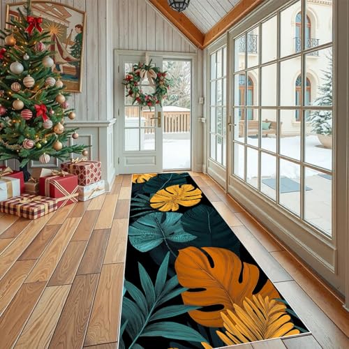 Jijliczc Monstera Tropische Teppich Läufer rutschfest Waschbar 80x150 cm, Farbe Anlage Blatt Flurteppich Küchenteppich Teppichläufer für Bettvorleger Wohnraum Flur Waschküche von Jijliczc