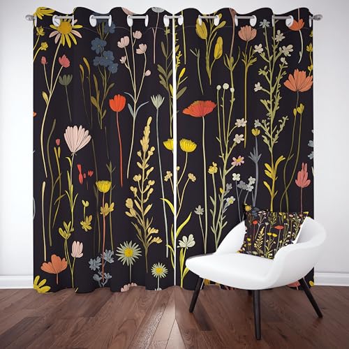Jijliczc Niedlich Blumen Thermo Vorhang 2er Set H166 x B75 cm, Anlage Blatt Blumenmuster Gardinen Blickdicht, Pflanzendrucke Verdunklungsvorhänge mit Ösen, Thermal Curtains Schlafzimmer Blackout von Jijliczc