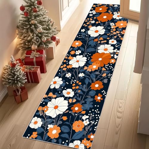 Jijliczc Niedlich Gänseblümchen Blumen Teppich Läufer 60x120 cm Blumenmuster Anlage Carpet rutschfest Waschbar Bettumrandung Schlafzimmer, Teppichläufer für Küche, Flur, Eingangsbereich von Jijliczc