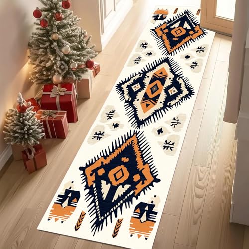 Jijliczc Retro Geometrie Diamant Teppich Läufer Flur Tradition Stamm Ländlich Teppichläufer Küchenläufer Carpet rutschfest Waschbar für Bettvorleger Flur Küche Waschküche 80x180 cm von Jijliczc