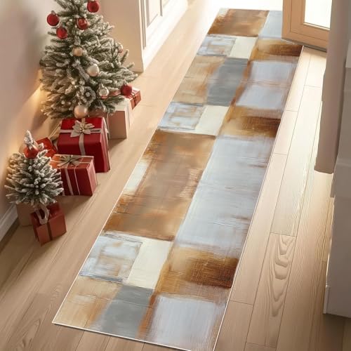 Jijliczc Retro Handgezeichnet Drucken Teppich Läufer rutschfest Waschbar 80x300 cm, Abstrakt Malerei Kunst Flurteppich Küchenteppich Teppichläufer für Bettvorleger Wohnraum Flur Waschküche von Jijliczc