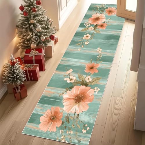 Jijliczc Retro Malerei Blumen Teppich Läufer Flur Blumenmuster Drucken Teppichläufer Küchenläufer 80 X 250 cm Carpet rutschfest Waschbar für Bettvorleger Flur Küche Waschküche von Jijliczc