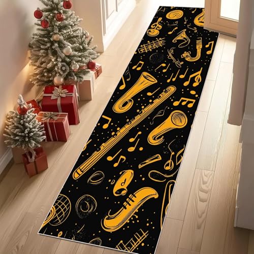 Jijliczc Retro Musikinstrumente Teppich Läufer 60x120 cm Musik Notiz Drucken Carpet rutschfest Waschbar Bettumrandung Schlafzimmer, Teppichläufer für Küche, Flur, Eingangsbereich Jijliczc Retro Musikinstrumente Teppich Läufer 60x120 cm Musik Notiz Drucken Carpet rutschfest Waschbar Bettumrandung Schlafzimmer, Teppichläufer für Küche, Flur, Eingangsbereich von Jijliczc