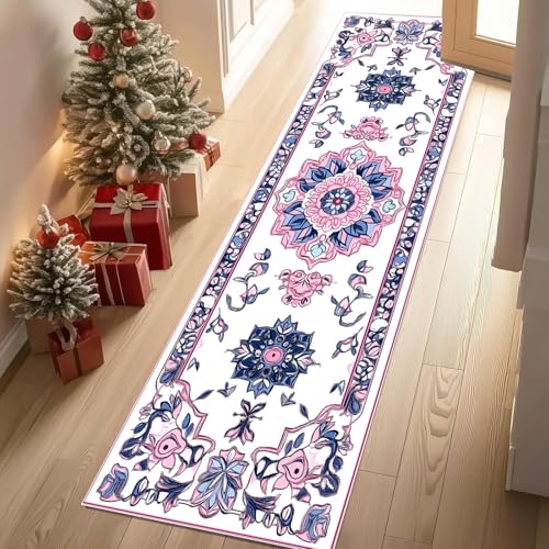 Jijliczc Retro Tradition Exotisch Teppich Läufer rutschfest Waschbar 80x150 cm, Ländlich Blumen Anlage Flurteppich Küchenteppich Teppichläufer für Bettvorleger Wohnraum Flur Waschküche von Jijliczc